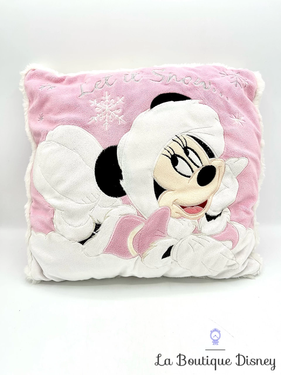Coussin Minnie Mouse Let It Snow Disney Store Oreiller Rose Hiver Neige