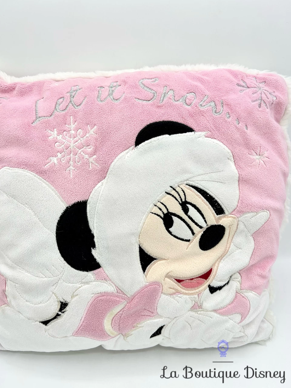 Coussin Minnie Mouse Let It Snow Disney Store Oreiller Rose Hiver Neige – Image 2