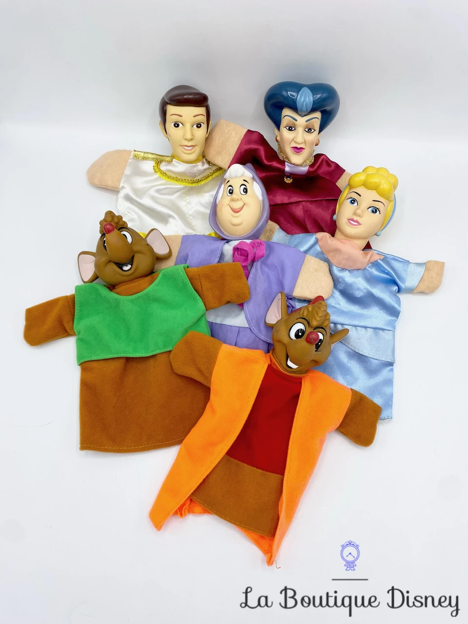 Marionnettes Cendrillon Disney Prince Madame De Trémaine Marraine Jaq Gus Main Vintage