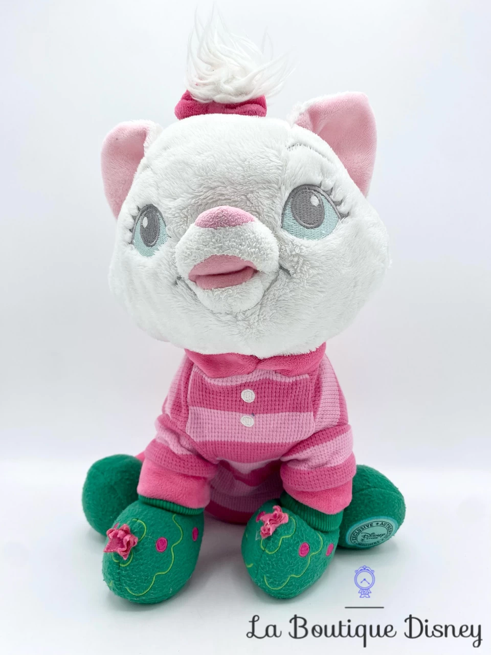 Peluche Marie Noël Disney Store Les Aristochats Pyjama Rose Vert écusson 28 Cm