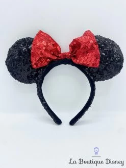 Serre Tête Oreilles Minnie Mouse Sequins Disney Parks Disneyland Ears Noir Noeud Rouge Classique Strass