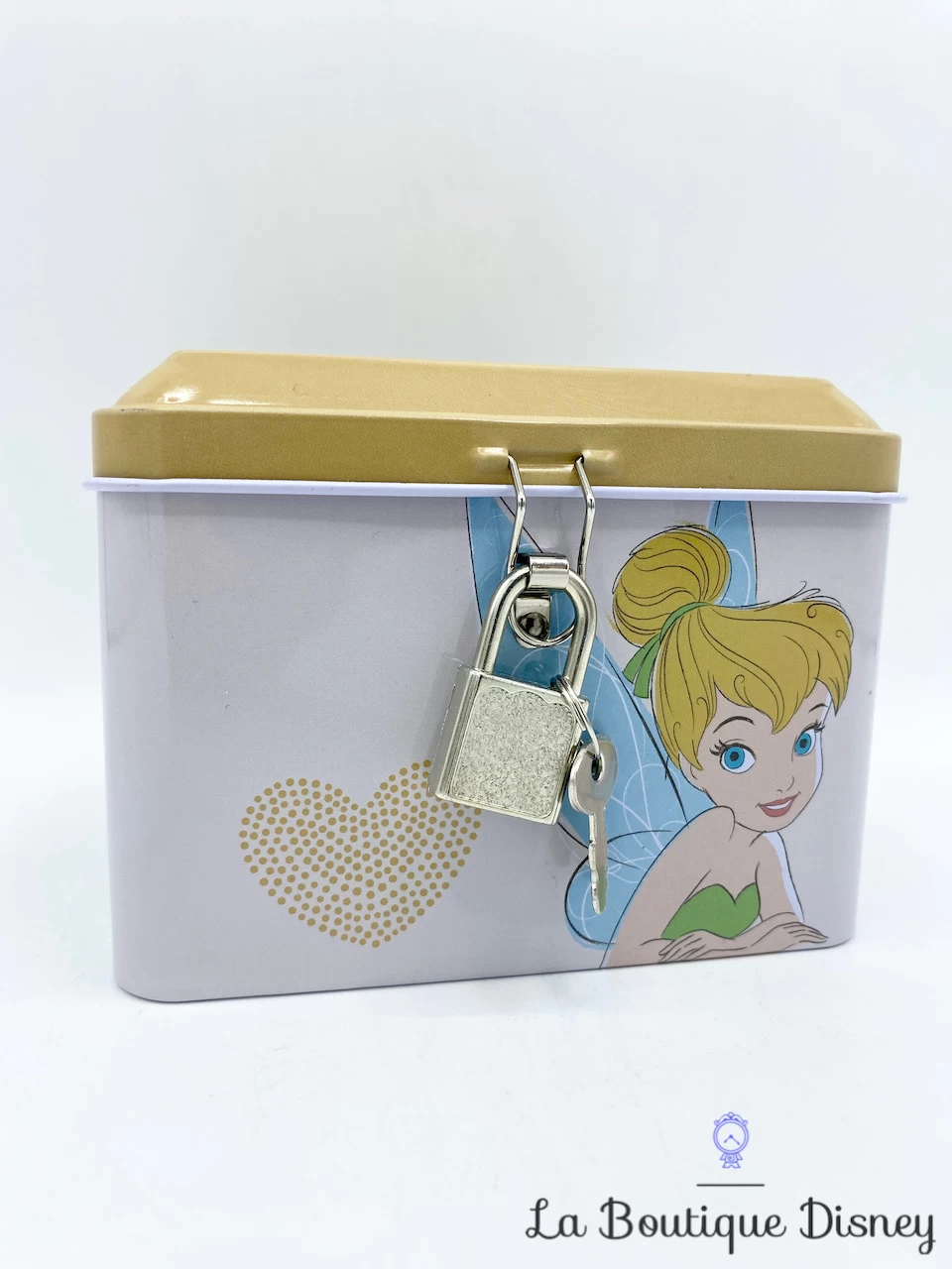 Tirelire Métal Fée Clochette Disney WO Products Peter Pan Tinker Bell Boite Coffre Rose Cadenas